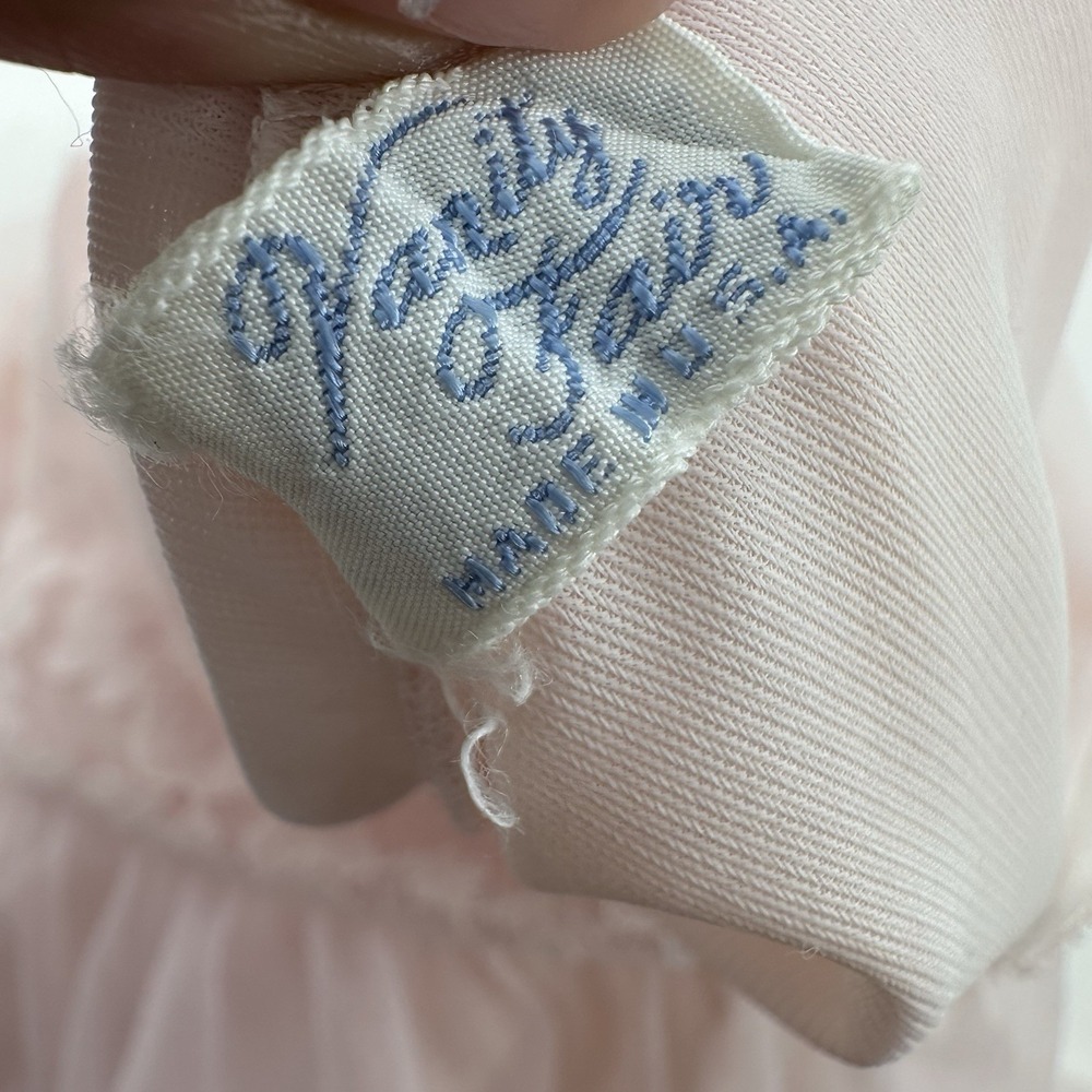 Vintage Vanity Fair Pink Satin Bow Double Nylon Nightgown Womens Size‎ M Lace - Picture 9 of 12